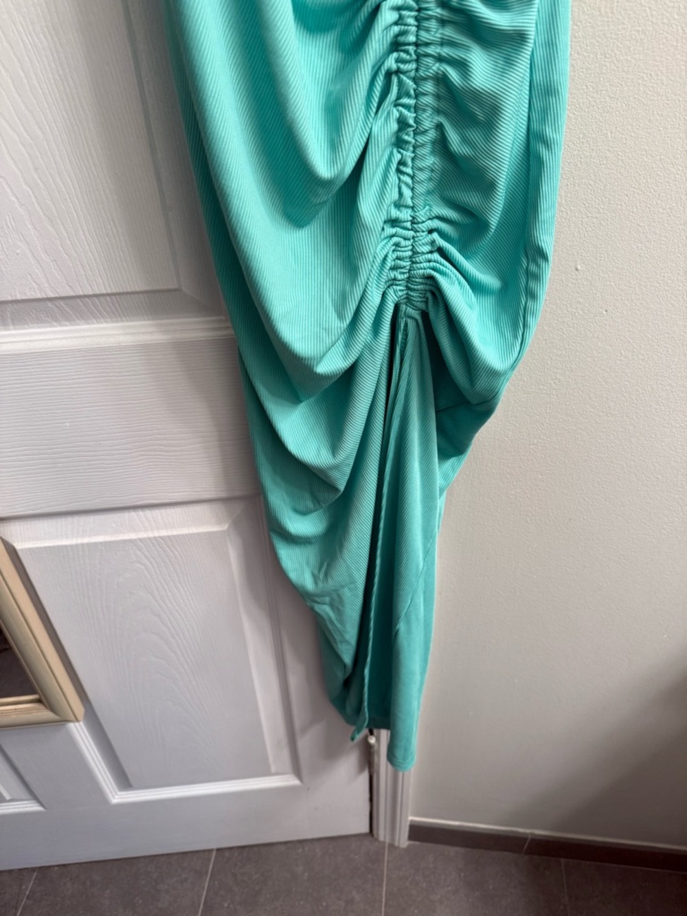 Sleeveless Ruched High-Slit Maxi Dress in Mint - Picture 6 of 7